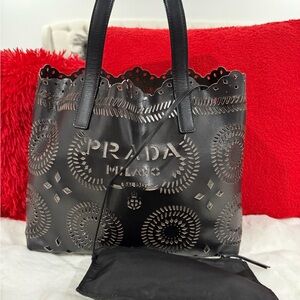 Prada Black Cutout Leather Tote